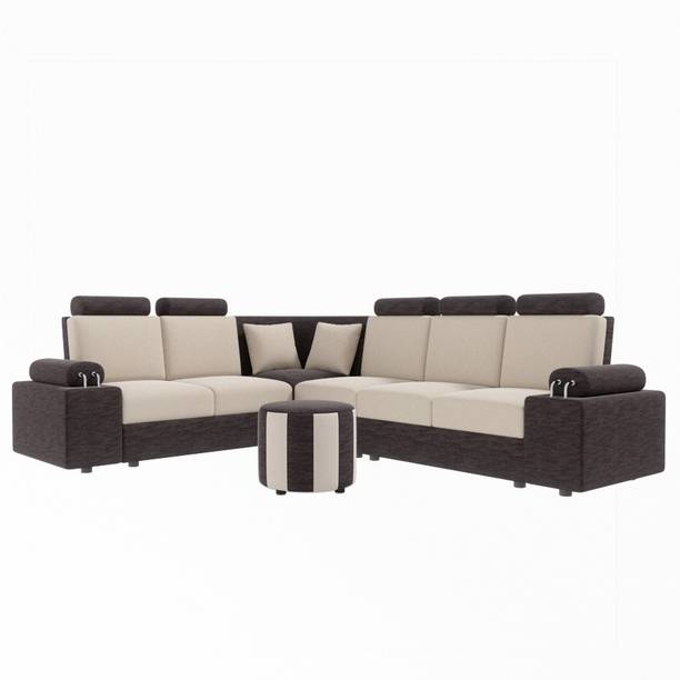 Sekar Lifestyle L Shape Corner [Steel Handles] With Round Moda Fabric 5 Seater  Sofa