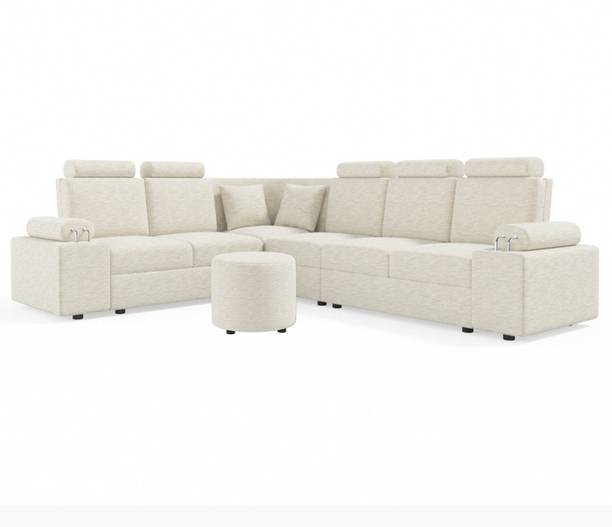 Sekar Lifestyle L Shape Corner [Steel Handles] With Round Moda Fabric 5 Seater  Sofa