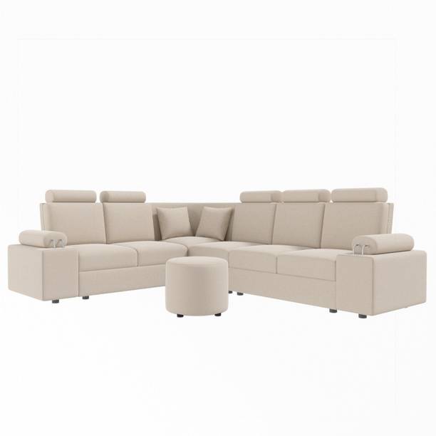 Sekar Lifestyle L Shape Corner [Steel Handles] With Round Moda Fabric 5 Seater  Sofa