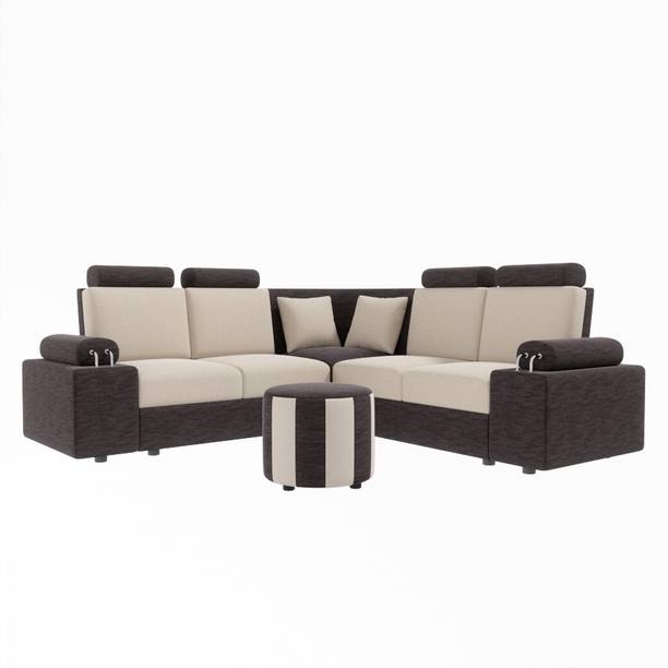 Sekar Lifestyle L Shape Corner [Steel Handles] With Round Moda Fabric 4 Seater  Sofa