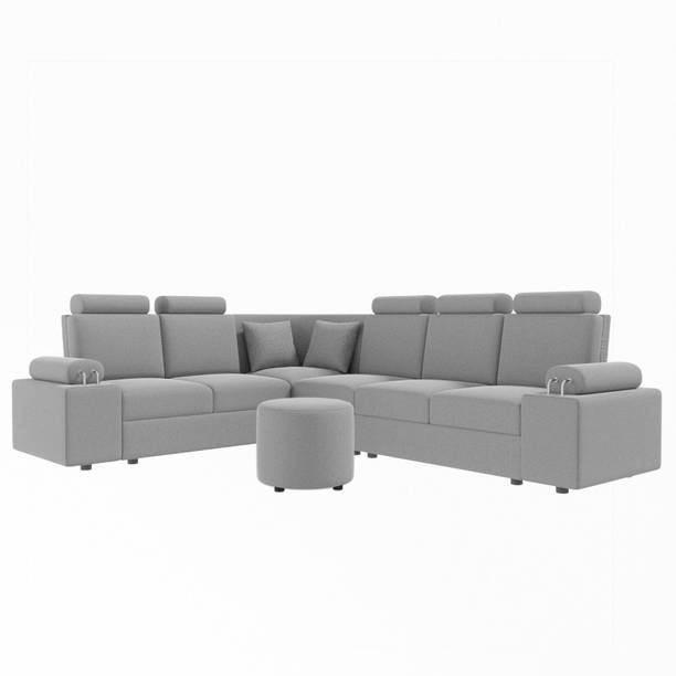 Sekar Lifestyle L Shape Corner [Steel Handles] With Round Moda Fabric 5 Seater  Sofa