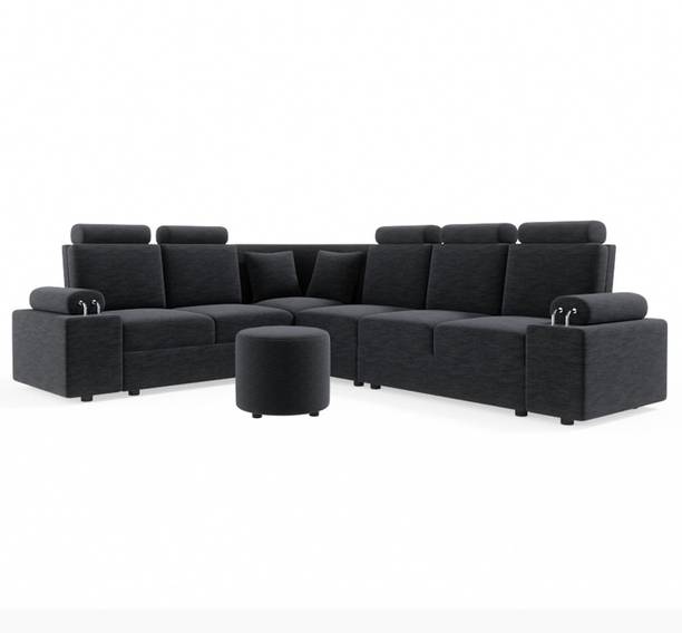 Sekar Lifestyle L Shape Corner [Steel Handles] With Round Moda Fabric 5 Seater  Sofa