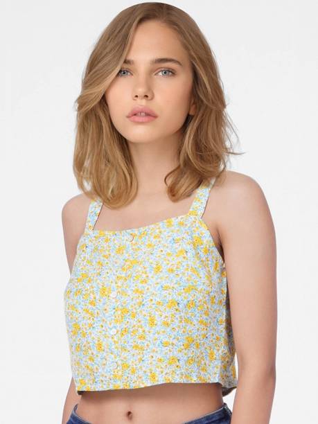 Casual Regular Sleeves Printed Women Light Blue, Yellow Top
