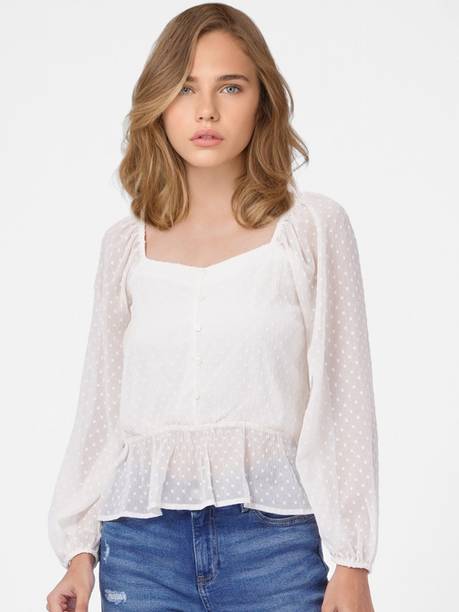 Casual Regular Sleeves Self Design Women White Top