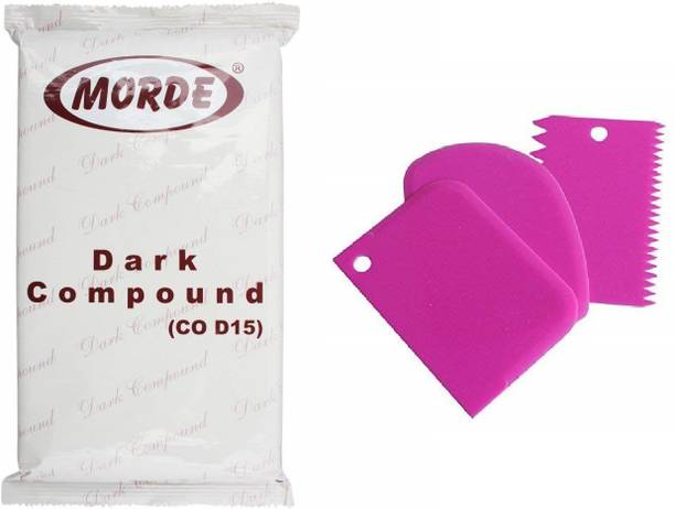Morde Dark Compound Slab 400g with 3pcs Cake Smoother & Polisher, Scrapper combo pack Bars