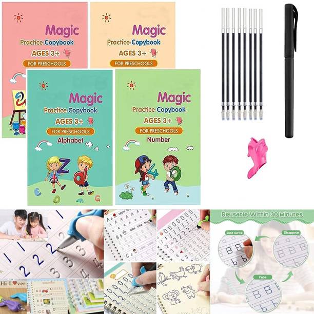 Prekrasna Magic Practice 4 Books+8 Refills Number Drawing Alphabet Book Reusable