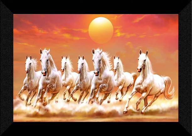 SNDArt Vastu 7 Running Horses Painting for home decor Digital Reprint 11 inch x 14 inch Painting