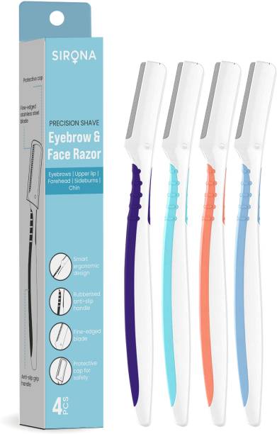 Sirona Reusable Eyebrow & Face Razor for Women | Painless Facial Hair Removal | Eyebrow Shaper, Upper Lip, Forehead, Peach Fuzz, Chin, Sideburns & Dermaplaning Tool (Pack of 4)