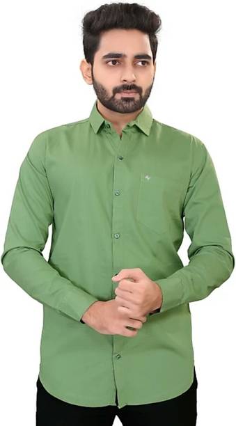 Men Regular Fit Solid Built-up Collar Casual Shirt