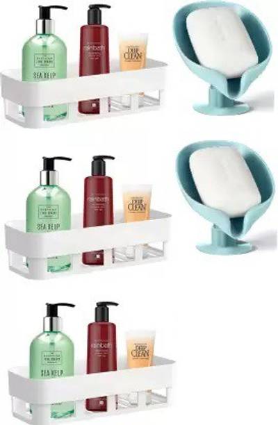 Qrex Wall Mounted Shower Caddy Shelf With Suction Soap Holder Plastic Wall Shelf