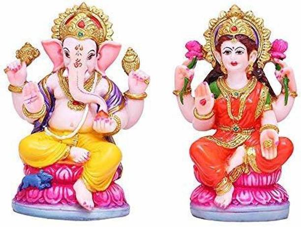 S A Gifts Laxmi Ganesha Idol Maa Devi Lakshmi Ganesh Statue|Set of 2|Multicolor|Puja Gifts Decorative Showpiece  -  12 cm