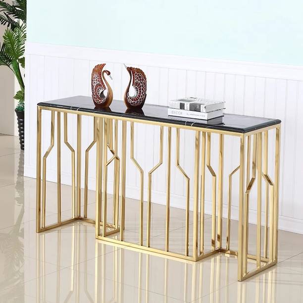 NG Decor Modern Black Marble Console Table with Stainless Steel F