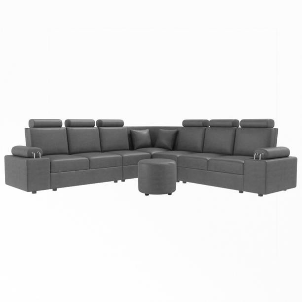 Sekar Lifestyle L Shape Corner [Steel Handles] With Round Moda Leatherette 6 Seater  Sofa