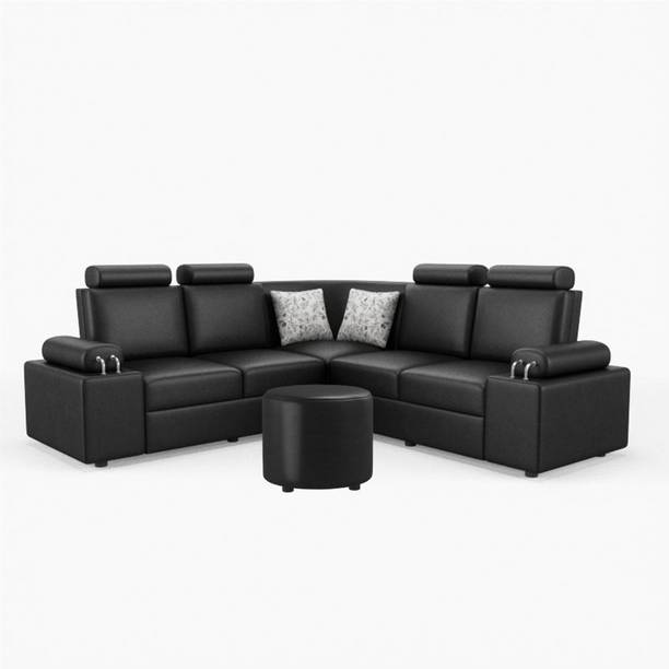 Sekar Lifestyle L Shape Corner [Steel Handles] With Round Moda Leatherette 4 Seater  Sofa