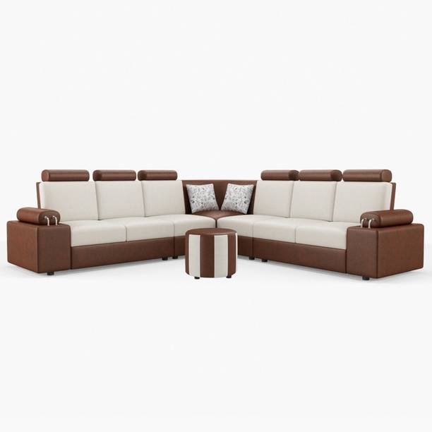 Sekar Lifestyle L Shape Corner [Steel Handles] With Round Moda Leatherette 6 Seater  Sofa