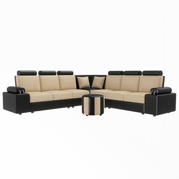 Sekar Lifestyle L Shape Corner [Steel Handles] With Round Moda Leatherette 6 Seater  Sofa