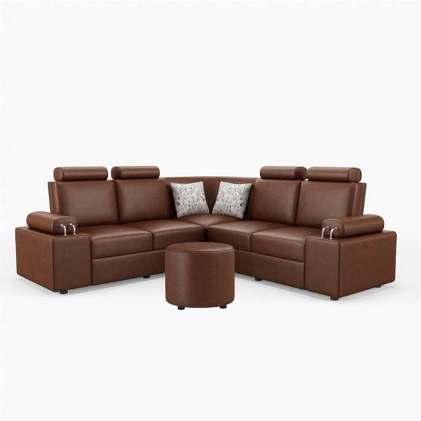 Sekar Lifestyle L Shape Corner [Steel Handles] With Round Moda Leatherette 4 Seater  Sofa
