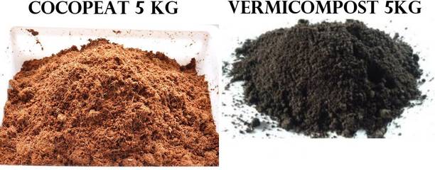 Garden of eiden Organic Combo of Cocopeat 5kg and Vermicompost 5kg for All Type Plants Manure Potting Mixture, Fertilizer, Manure