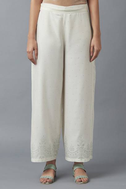 Women Regular Fit White Viscose Rayon Trousers