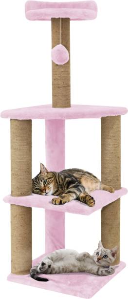 Hiputee Soft Fur Activity Cat Tree Scratching Post Natural Sisal Rope Three Floor Tower Free Standing Cat Tree