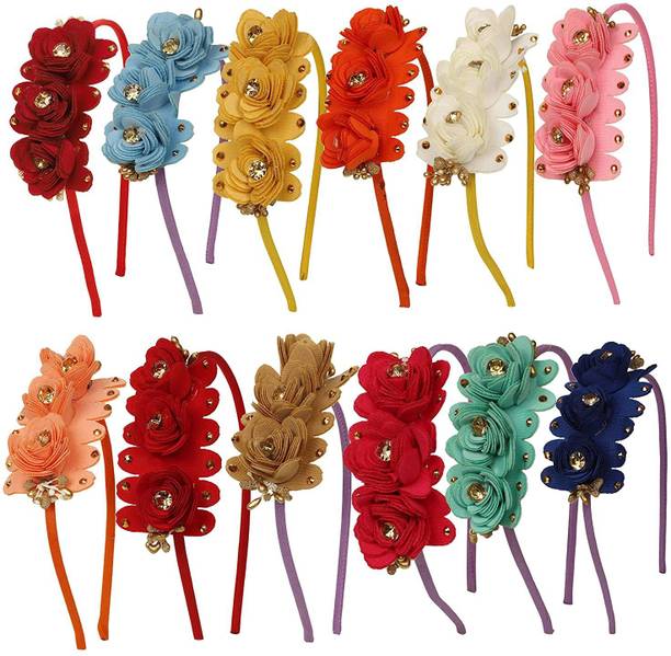 Myra Collection Flowers Attached to Plastic for Baby Girl pack of 12 Hair Band