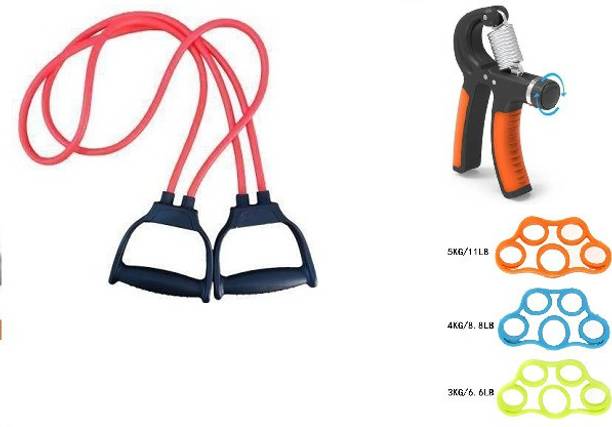 ADONYX Hand Grip & Finger Excerciser Double Toning Tube Pul Elastic Resistance Bands Fixed Weight Dumbbell