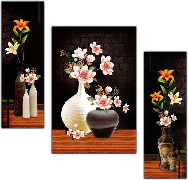 pnf Floral Flower Set of 3 MDF Panel-1583- Digital Reprint 12 inch x 18 inch Painting