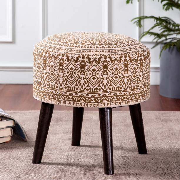 nestroots Sitting Stool for Living Room Furniture Ottoman pouffes for Sitting | Wooden Small Printed Puffy Foot Stool Home Furniture (17 inch Yellow) Stool