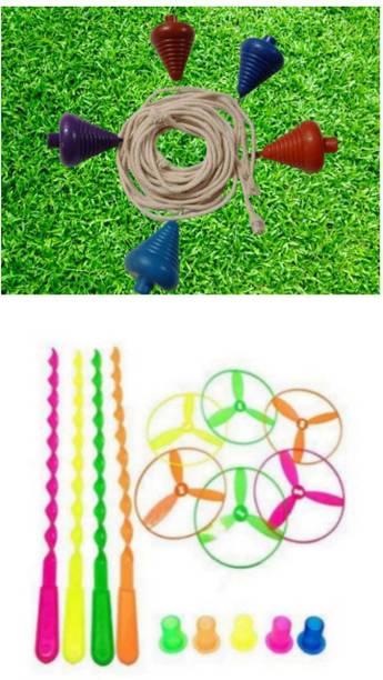 imtion 2 in 1 ( 1 Pcs Dragon flying toys for kids + 5 Pcs Plastic lattu toys