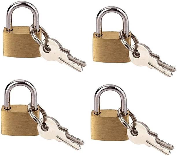 Any Fashion Pack of 4, Metal Brass Push Lock with 2 keys each, for Suitcase Bags Padlock (Gold)