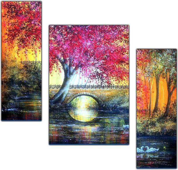 pnf Hand Painting Landscape Scenery Set of 3 MDF Panel-1252- Digital Reprint 12 inch x 18 inch Painting