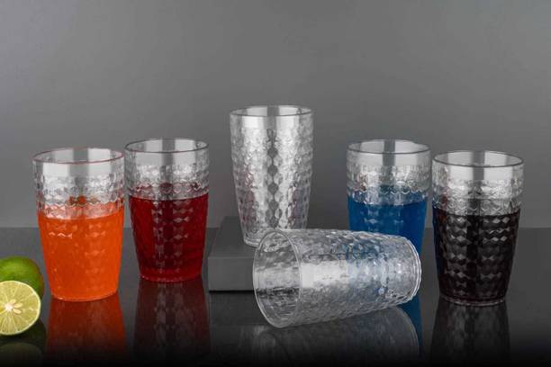 Finner (Pack of 6) Check Design Glass For Juice And Water 6 Piece (White) Glass Set Water/Juice Glass