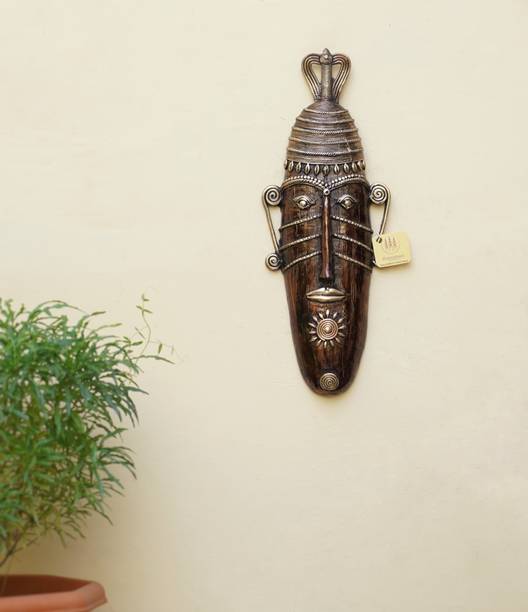 Shambhavi Creations Brass Metal Mask, Tribal Decor, Wall Hanging Sculpture, Brass Showpiece, 12 inch Decorative Showpiece - 30 cm