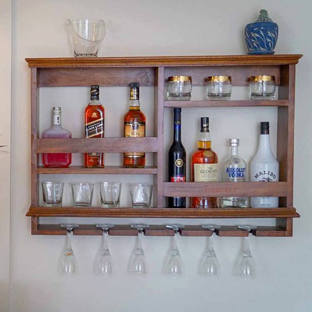 Timberly Wall Mounted Wine Rack, Bar Cabinet with Glass Storage | Mini Bar for Home Solid Wood Bar Cabinet