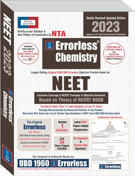 UBD1960 Errorless Chemistry for NEET as per NTA (Paperback+Free Smart E-book) Revised Updated New Edition 2023 (2 volumes) by UBD1960 (Original Errorless Self Scorer USS Book with Trademark Certificate)