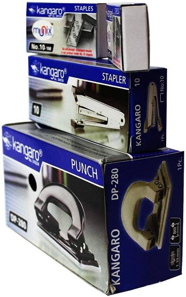 Kangaro set of 1 stapler, 2 pin box, 1 paper punch  Office Set