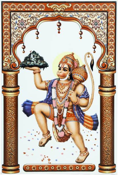 KRAFTORY369 Hanuman Mountain Dronagiri, Ceramic Tiles, God Photo Frame, (10x15 Inches), Decoration Religious Tile