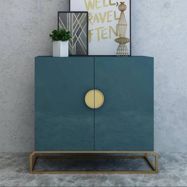 NG Decor 2-Door Peacock Blue Console Table Storage Cabinet Entryway Gold Accent Engineered Wood Console Table