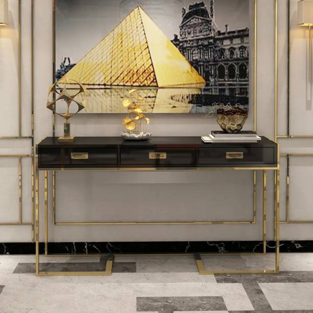 NG Decor Black Narrow Console Table with Drawers Rectangular Entryway Table Steel Console Table