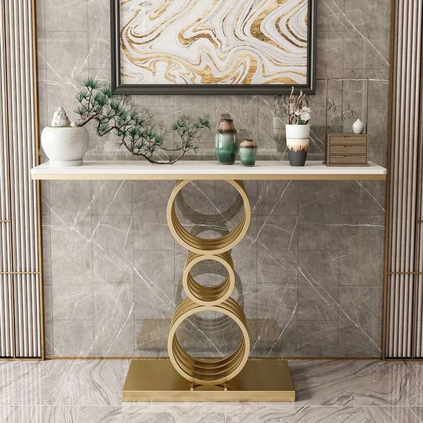 NG Decor White Narrow Console Table Top Entryway Table with Metal