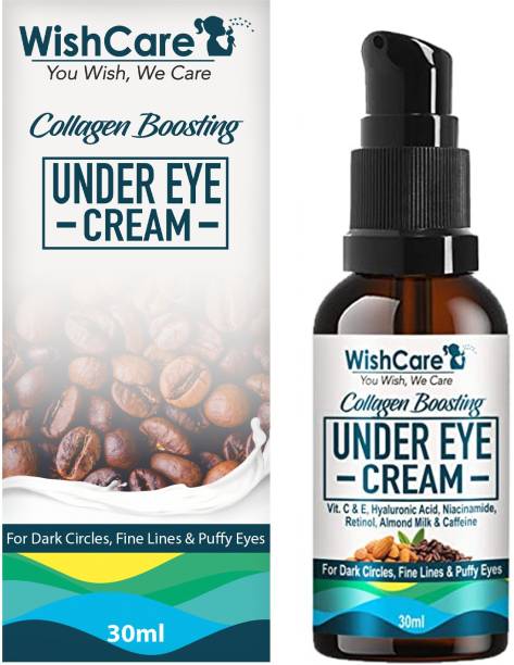 WishCare Collagen Boosting Under Eye Cream For Dark Circles & Wrinkles - Enriched With Caffeine, Almond Milk, Vitamin C& E, Hyaluronic Acid, Retinol - 30ml