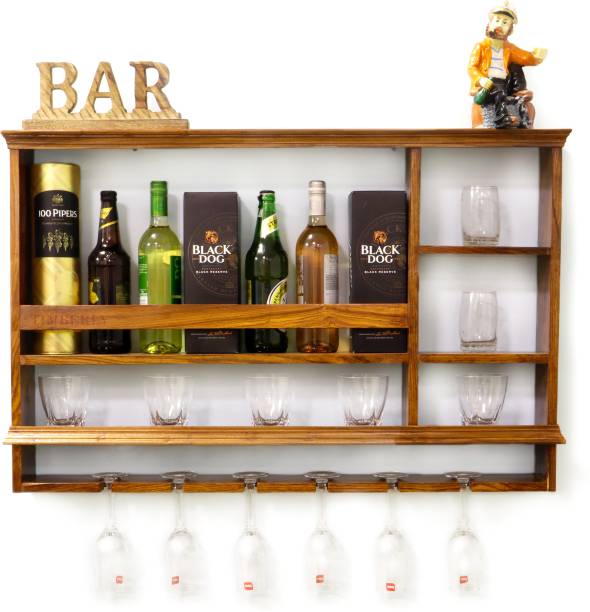 Timberly Sheesham Wood Wall Mounted Wine Rack, Bar Cabinet with Glass Storage|37x5x24Inch Solid Wood Bar Cabinet