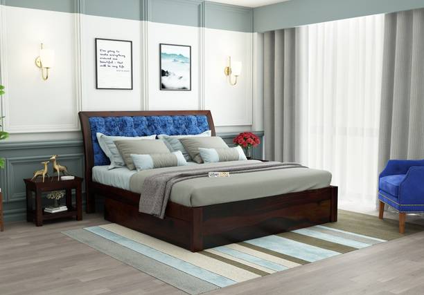 urban wood Ross Wooden Bed With Drawer Storage (Queen Size, Walnut Finish) Solid Wood Queen Drawer Bed