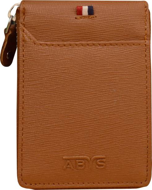 ABYS Genuine Leather RFID protection Tan Card Holder with Metallic Zip Closure 10 Card Holder