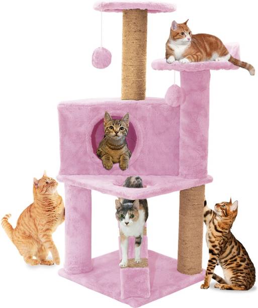 Hiputee Soft Fur Three Floor Condo Cat Tree-Sisal Rope Scratching Post for Cats & Kitten Free Standing Cat Tree