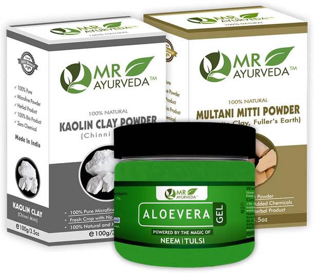 MR Ayurveda Aloe Vera Gel with Neem Tulsi, Kaolin Powder & Multani Mitti Powder - Pack of 3