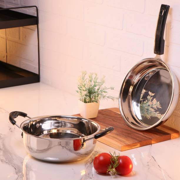 Flipkart SmartBuy 2 pc Stainless Steel Kadhai and Fry Pan Induction Bottom Cookware Set