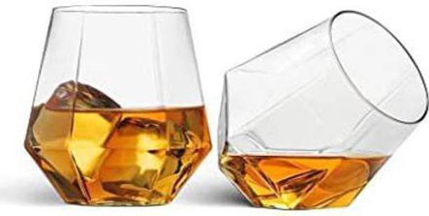 Adhunyk (Pack of 2) Diamond Cut Shape Water Glass Set of 2 Glass Set Wine Glass