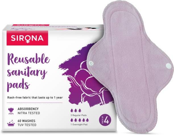 SIRONA Reusable Sanitary Pads for Women (3 Regular Pads + 1 Overnight Pad) Sanitary Pad