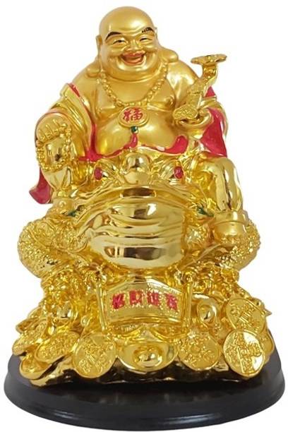 Goodmarts Feng Shui Laughing Buddha Sitting on Money Frog Statue for Money & Good Luck Decorative Showpiece - 30 cm
